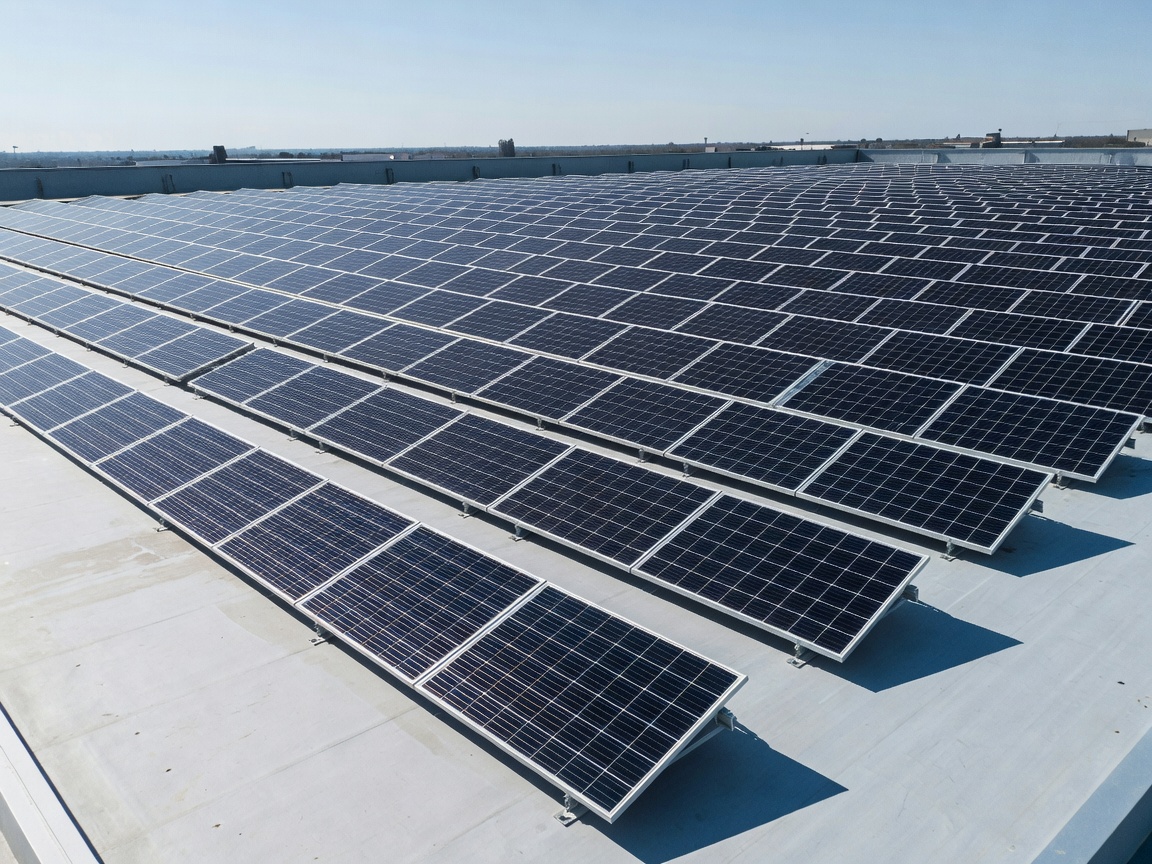 Commercial flat roof solar panel array