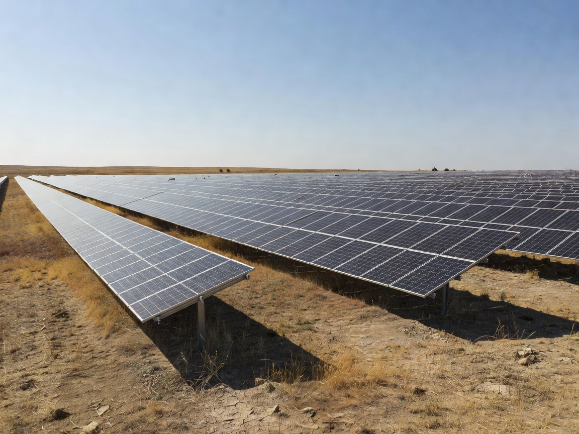 Large array of ground-mounted solar panels in an open field