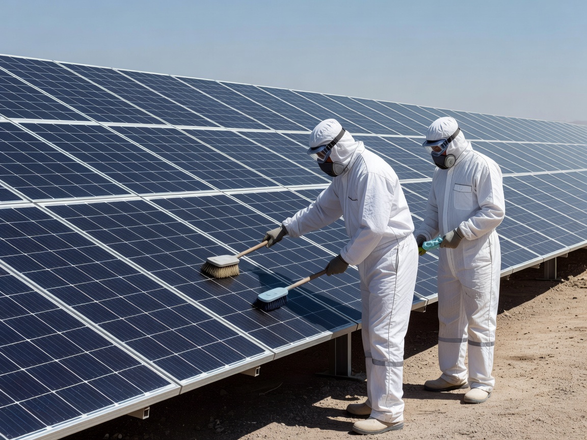 Professional cleaning and maintaining surface of solar panels