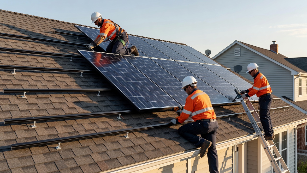 Professional solar panel installation on a residential rooftop