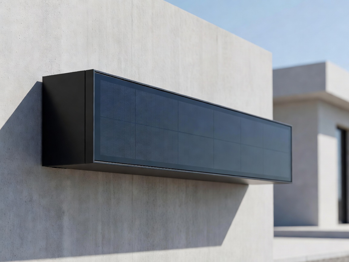 Sleek modern solar battery storage unit installed on a wall